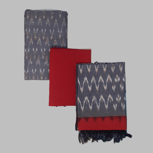 Two patterned scarves, one red and one with a geometric design, on a white background.